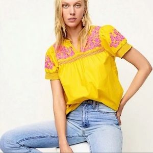 J. Crew poplin puff sleeve embroidered blouse size L